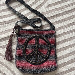 The Sak Peace sign Black and Red Crossbody Bag